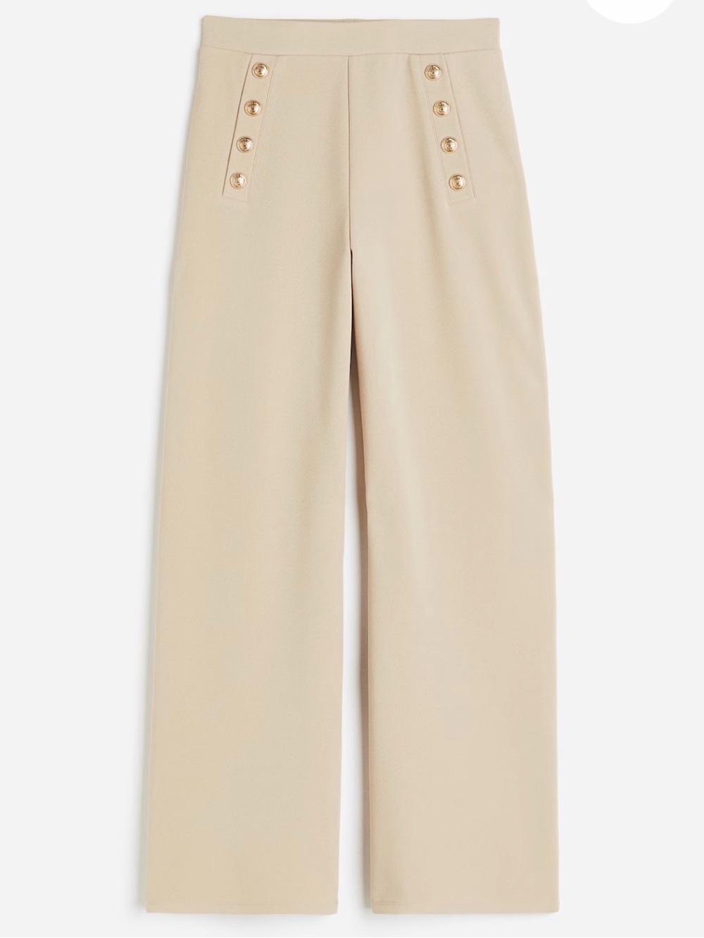 H&M Beige Sailor Button Wide Leg High Rise Pants Gold Buttons M